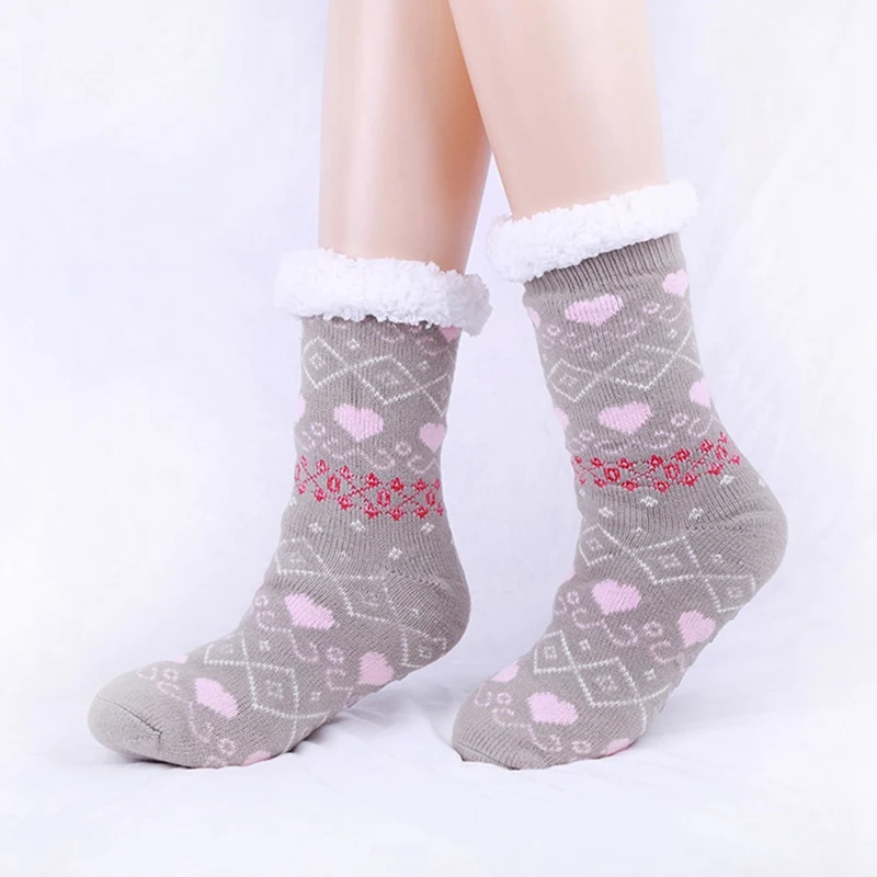 Women Warm Slipper Socks Soft Warm Fleece Lined Non Slip Winter Socks