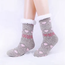 Women Warm Slipper Socks Soft Warm Fleece Lined Non Slip Winter Socks