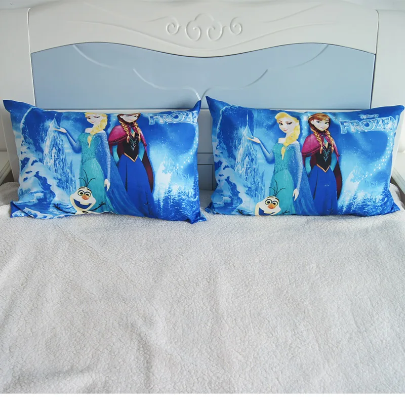 Disney Cartoon Frozen Princess Kids Pillowcases Baby Boys Girls Gift Decoration 3D Pillow Cover Pair 48x74CM on Bed