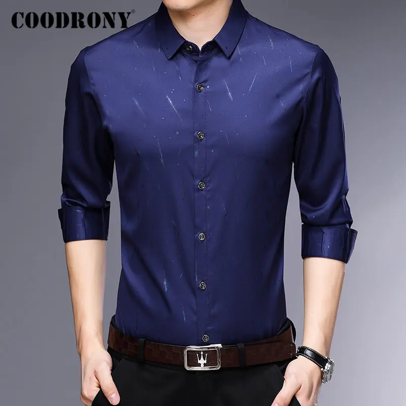 COODRONY, Мужская Уличная рубашка, модная, с рисунком, с длинным рукавом, рубашка для мужчин,, Новое поступление, осень, повседневные рубашки, Camisa Masculina 96075