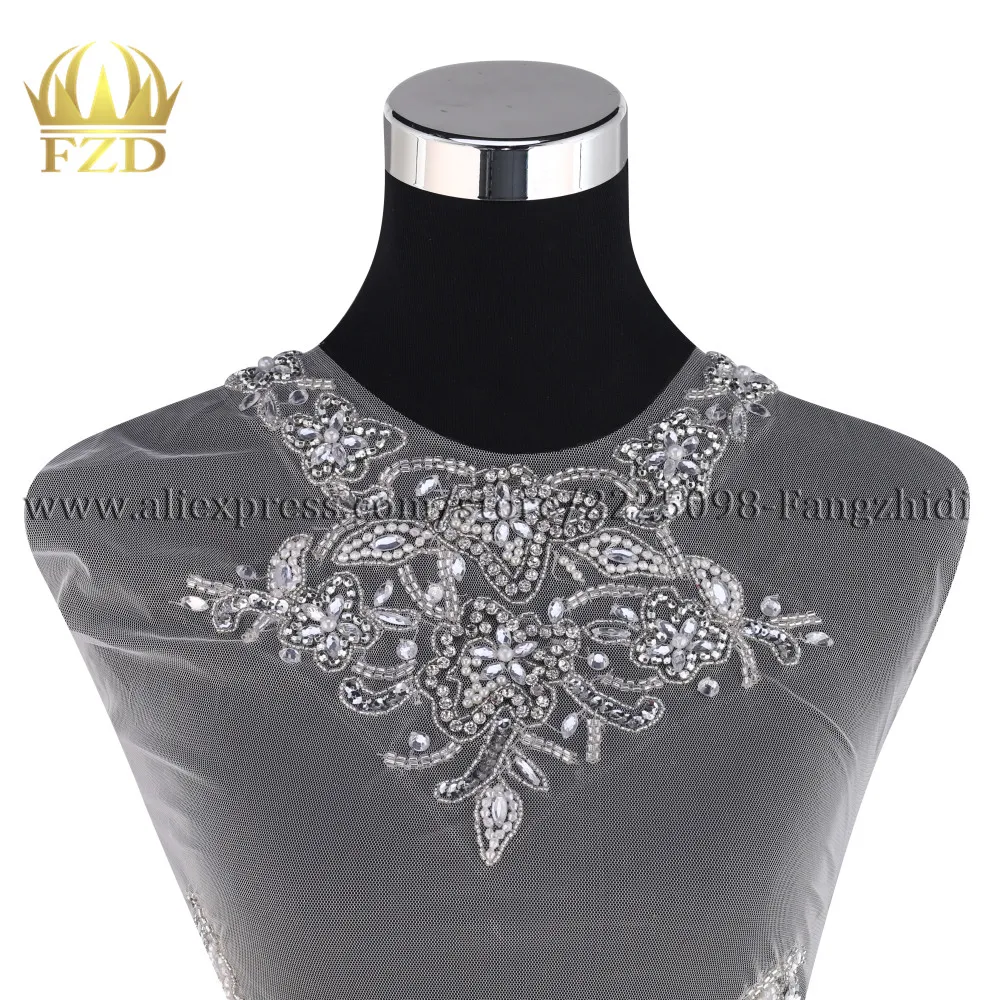 FZD 1 шт Популярные Стразы ручной работы патч для свадебного вечернего платья с белой сеткой