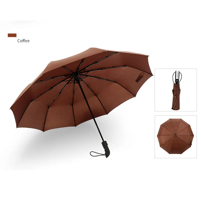 Ветронепроницаемый складной автоматический зонт авто роскошный сильный Ветрозащитный зонты 10 к дождь для мужчин женщин солнце дождь винил зонтик - Цвет: coffe