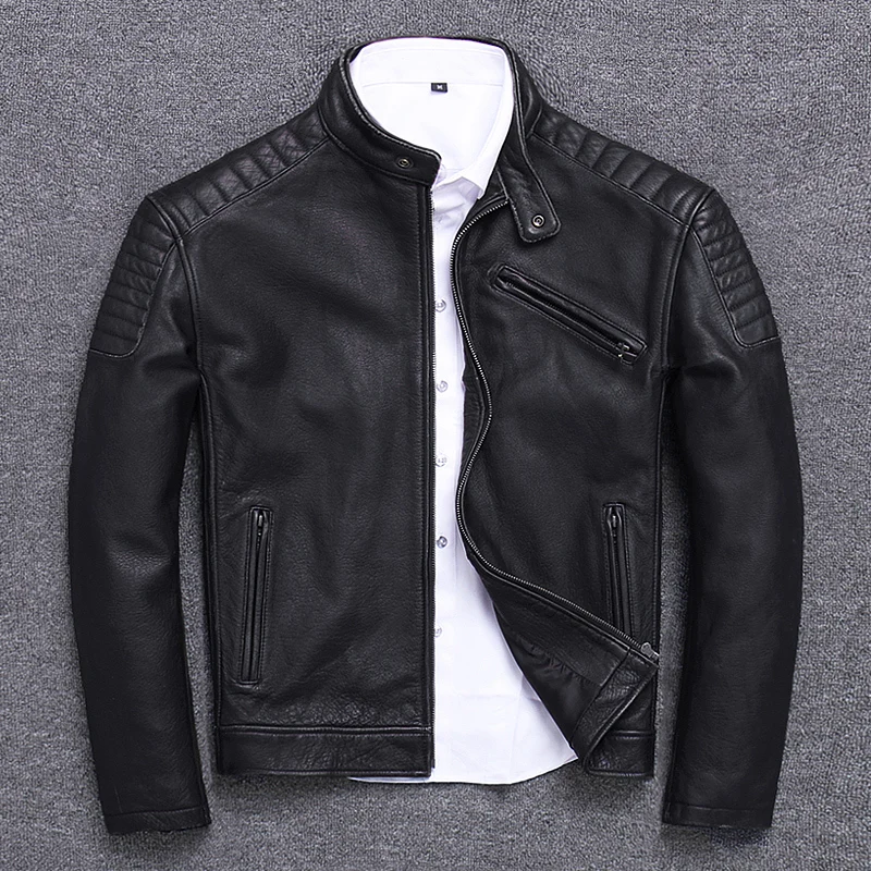 100% Genuine Leather Jacket for Men Fashion Cow Coat 2020 Streetwear Men's Moto &amp Biker Coats Slim Casaco U-1806 | Мужская одежда