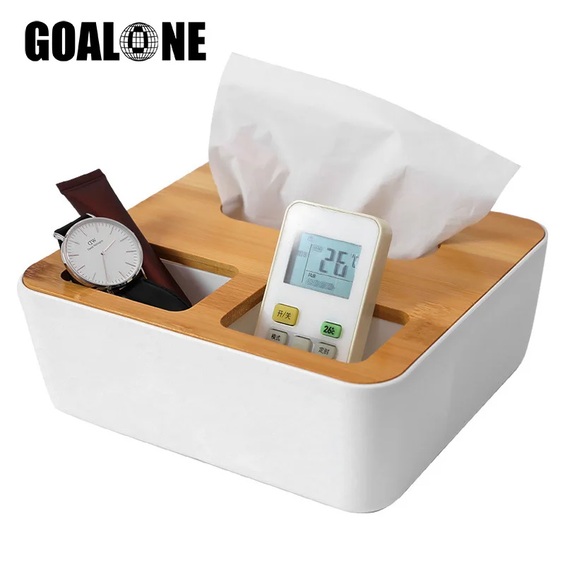

GOALONE Multifunction Storage Tissue Box Bamboo Wooden Cover Storage Organizer Remote Control Holder Napkin Case for Home Office