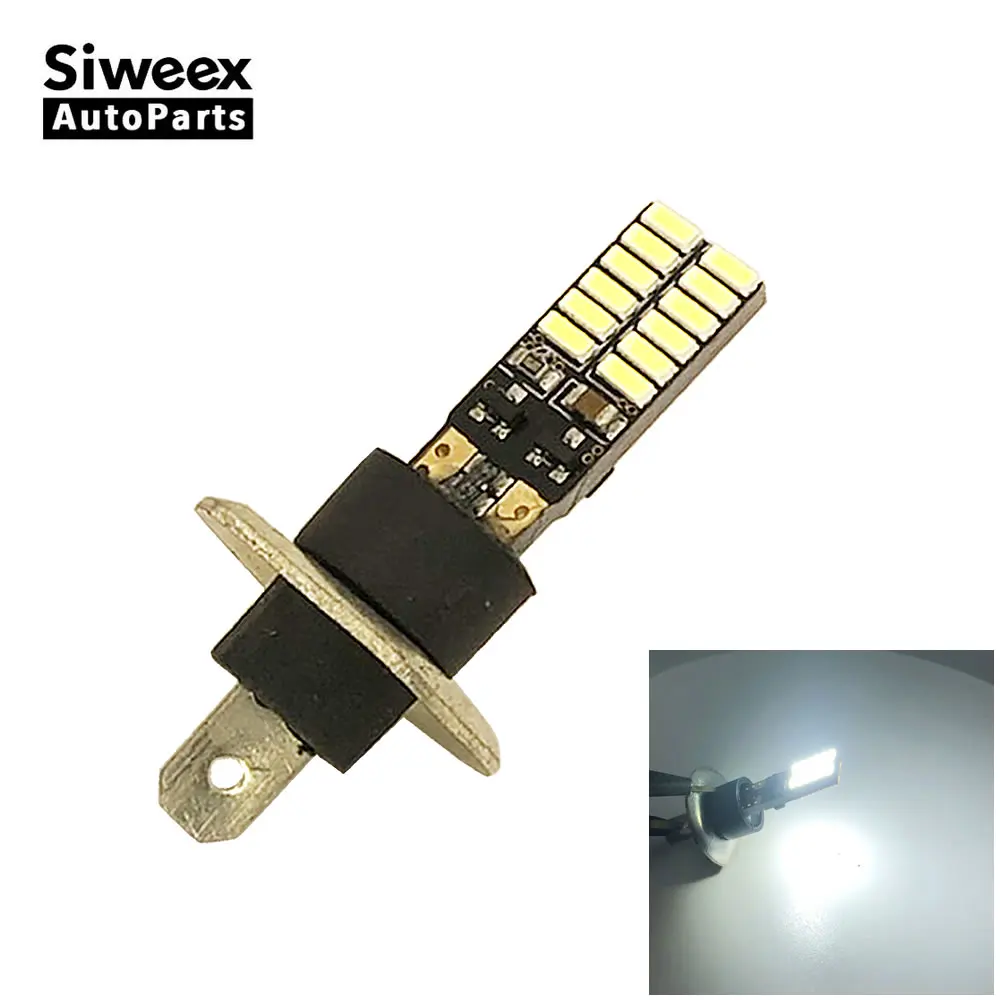 1Pcs H1 H3 Car LED Bulb P14.5S 24 4014 SMD Auto Turn Signal DRL Driving Daytime Running Lights White DC 12V Automobiles Fog Lamp