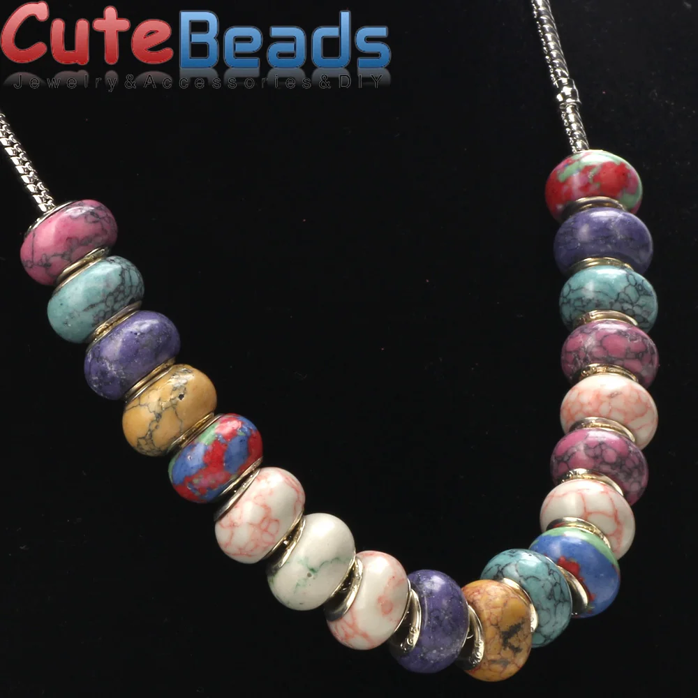 

14x7mm 10Pcs/Lot Synthetic European Large Hole Beads 5MM Multicolor Mixing DIY Bracelet/Necklace Jewelry Making