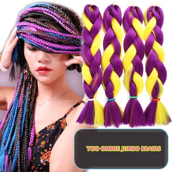 

GAKA Synthetic Yaki Two Tones Ombre Braiding Hair Women Jumbo Braids Hair Extensions 24 Inches Long Straight Hair