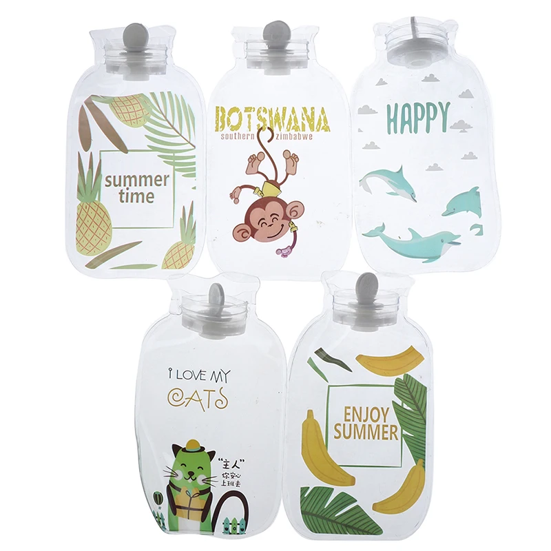 1Pcs Random Мини мультяшная ручная Теплая бутылка для воды милые прозрачные бутылки для горячей воды маленький портативный ручной подогреватель воды инъекции сумка для хранения - Цвет: 1Pcs Random