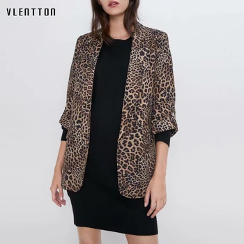 

Autumn Vintage Leopard Print Blazer Jacket Women Fashion Pockets Coat Outwear Female Sexy V-Neck Office Ladies Blazers Feminino