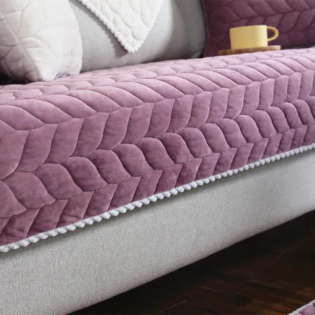 purple Утолщенный плюшевый тканевый чехол для дивана, кружевной нескользящий чехол для дивана в европейском стиле, чехол для дивана, полотенце для декора гостиной - Цвет: purple