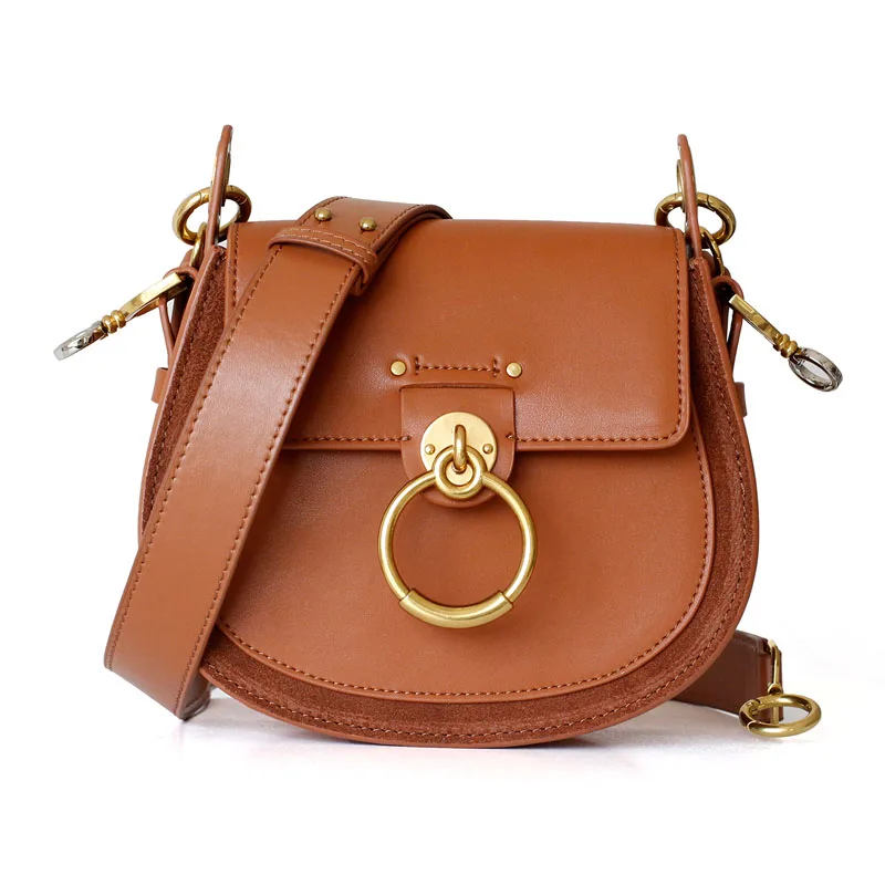 Женская сумка через плечо, натуральная кожа+ замша, сумка-мессенджер, роскошный фирменный дизайн, сумки через плечо - Цвет: Коричневый