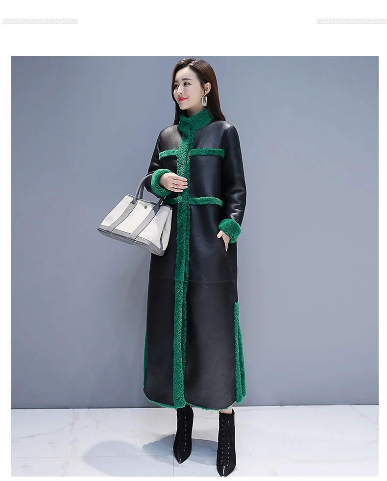 Зимнее пальто с мехом, Женская Длинная кожаная куртка из овечьей шерсти, женское плотное теплое пальто большого размера, свободное однотонное пальто из искусственной кожи, Женское пальто 3XL