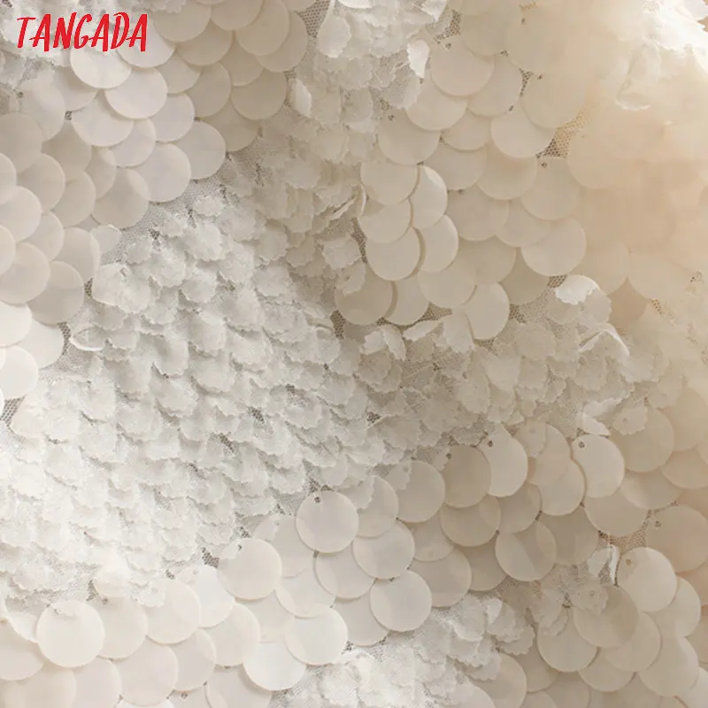 Tangada Женская Сексуальная расшитая блестками блузка с оборками модная сетчатая Лоскутная прозрачная рубашка с длинным рукавом женские шикарные топы CE219
