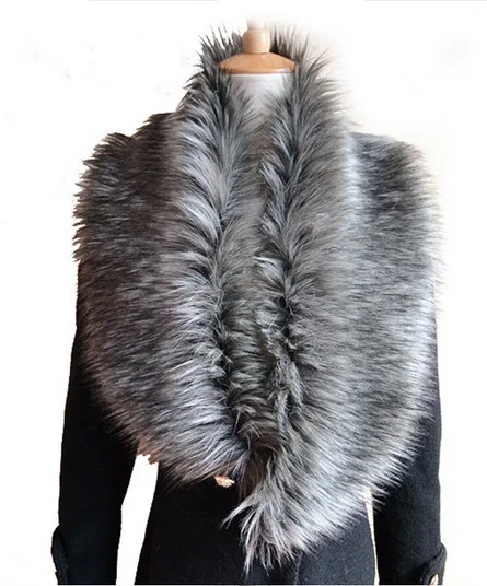 Серый Офисный женский шарф из искусственного лисьего меха, Зимний толстый теплый элегантный роскошный женский большой шаль накидка палантин, накидка 6 цветов X706 - Цвет: Серый