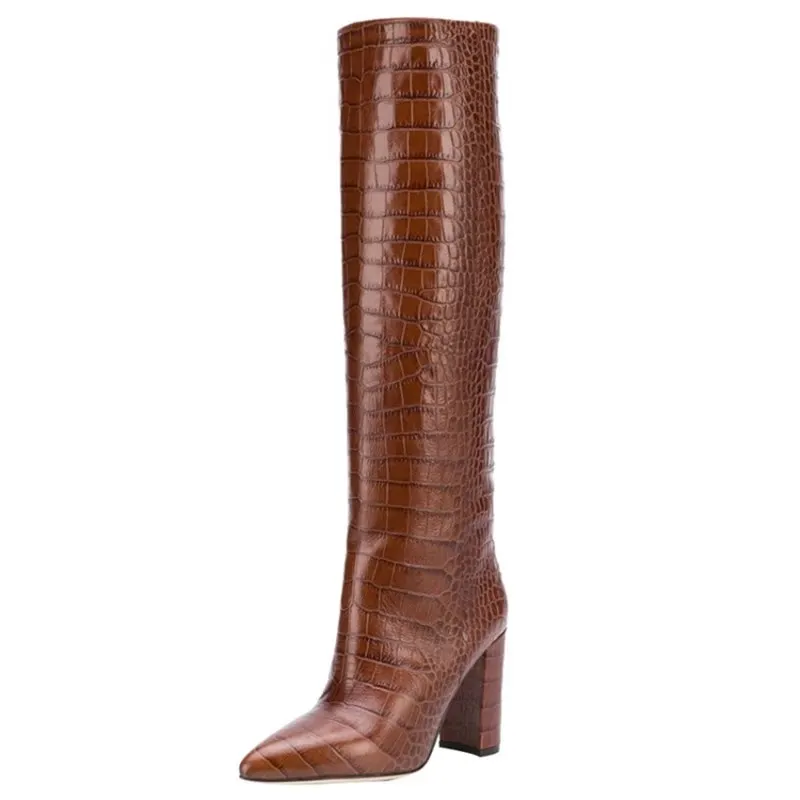 MORAZORA/Большие размеры 34-45; популярные сапоги до колена; женская обувь; сапоги на высоком толстом каблуке; Модные женские ковбойские сапоги с острым носком