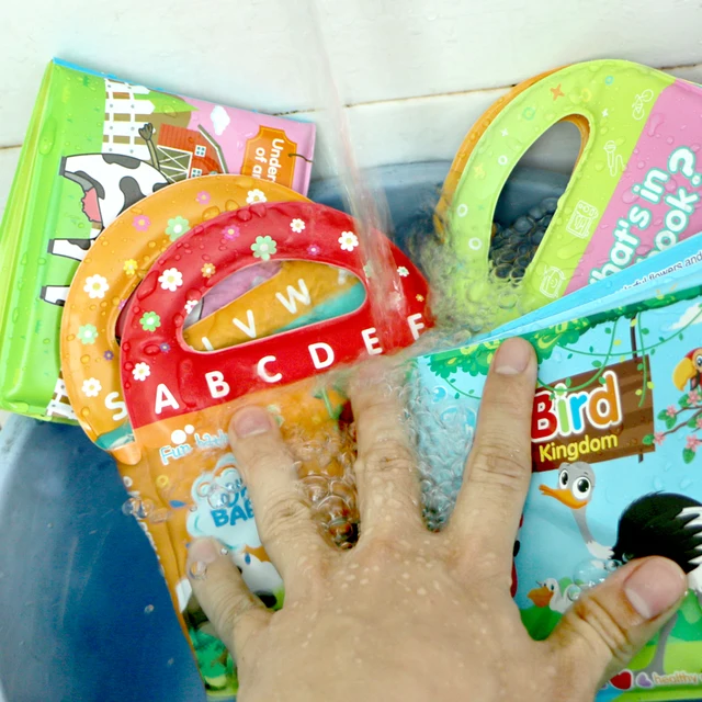 Soft Baby EVA Cartoon Bath Books with BB Whistle Early Educational Bathroom Toys Activity Waterproof Pages Baby Book for Toddler 3