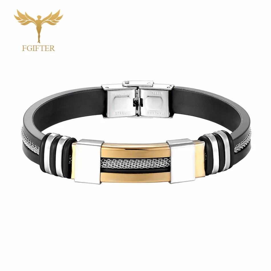Gold bracelet Мужские серебряные браслеты из нержавеющей стали, ювелирные изделия из черного кремнезема, Браслет-манжета для мужчин и женщин, аксессуары, подарки - Окраска металла: Gold bracelet