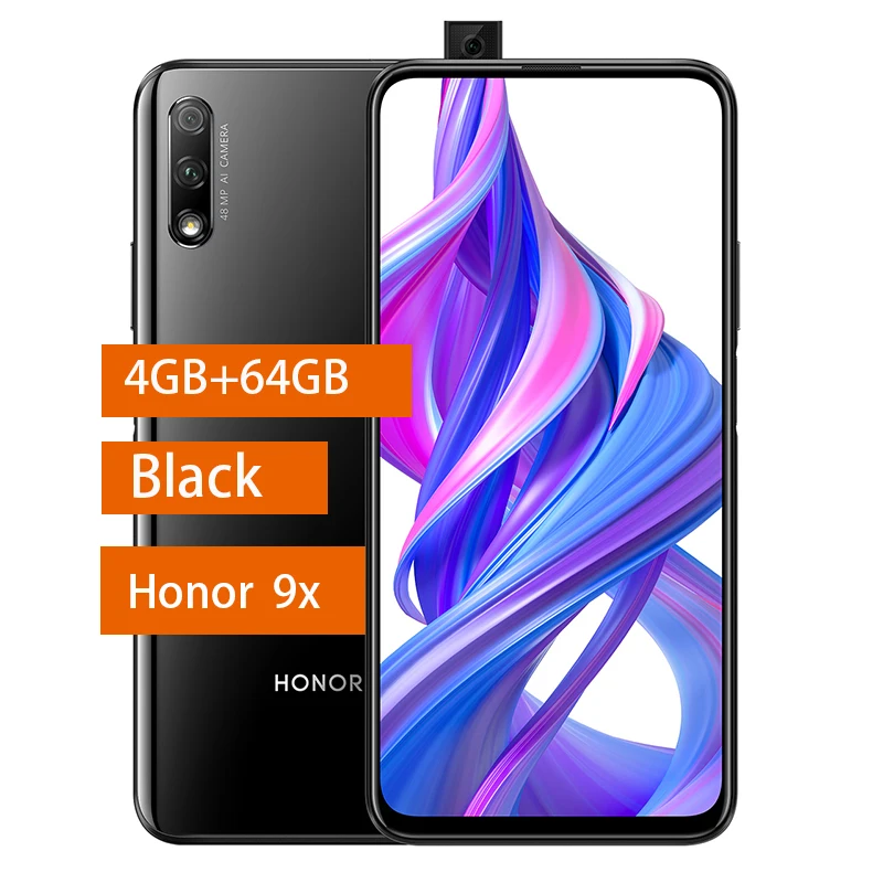 9X Black 4G 64G Honor 9X Смартфон Honor 9X Pro 4000 мАч батарея 7нм Kirin 810 48MP Авто всплывающий caemra Google Play поддержка - Цвет: 9X Black 4G 64G