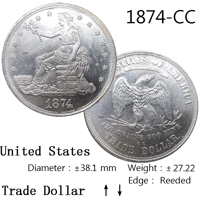 1874 год Соединенные Штаты Америки торговля 1 долларом США свобода в Бог мы