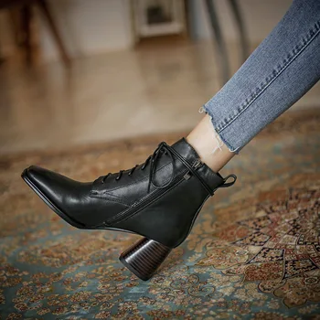 

2020 new boots women's thick heel Vintage British style short boots motorcycle boots high heel lace up Martin boots