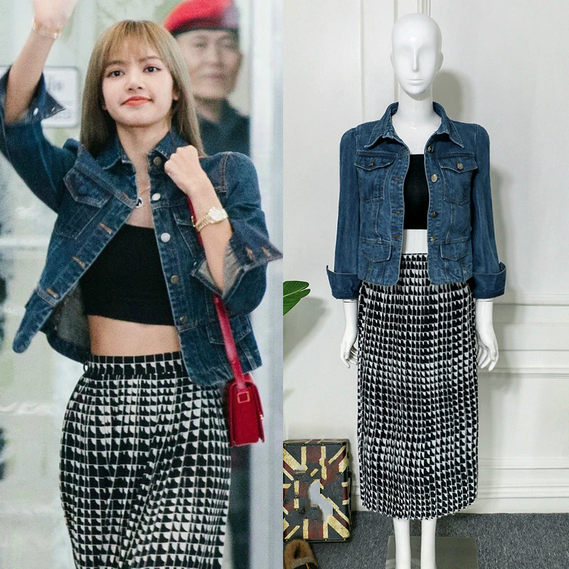 plaid skirt denim jacket
