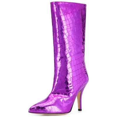 

Big size 34-45 New brand women boots snake skin pointed toe stiletto high heels boots sexy Mid Calf boots women nightclub shoes