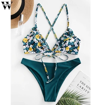 

Sexy Bikinis 2020 swimwear summer Micro Two Pieces Bandeau Biquini Mujer Beach Green Ruffle High Cut Backless swimsuit holiday