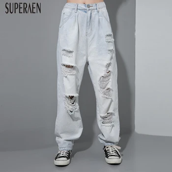 

SuperAen 2020 Summer New Jeans Women Wild Fashion Casual Ladies Jeans Solid Color Europe Long Jeans Female