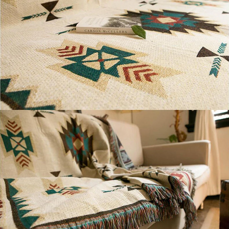 Sofa blanket rugs bohemian red tribal patterns ethnic tapestry bedspread vintage 