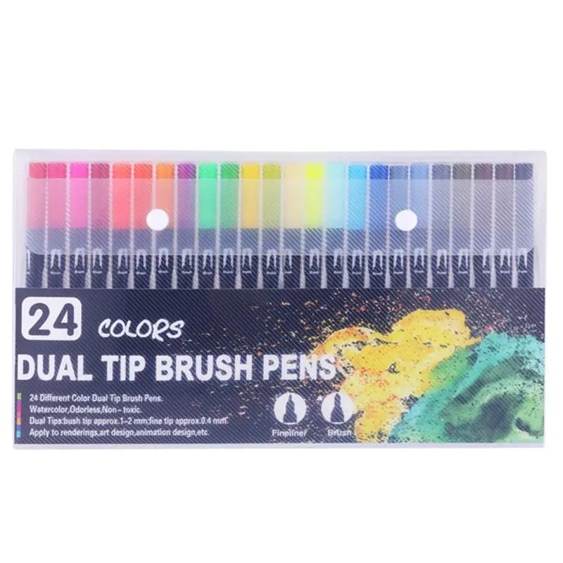 12/24/36 Colors Double Line Markers Brush Pen School Art Supplies Are Used For Drawing Painting Manga And Design - Цвет: 24 Colors Black