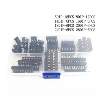 

66PCS/Lot DIP IC Sockets Adaptor Solder Type 6/8/14/16/18/20/24/28 pins DIP IC Socket set electronic diy assortment kit MCU seat