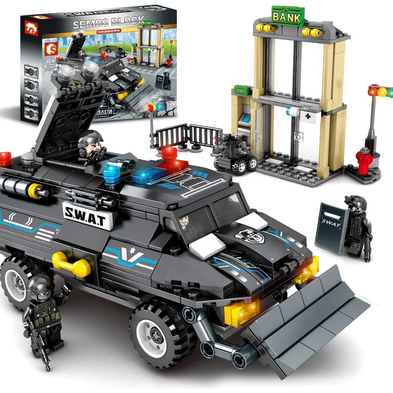 

Baby Semp 102407 Special Police Wrecker Armoured Car Black Hawk Special Combat Team Military Police Assembled Building Blocks Ed