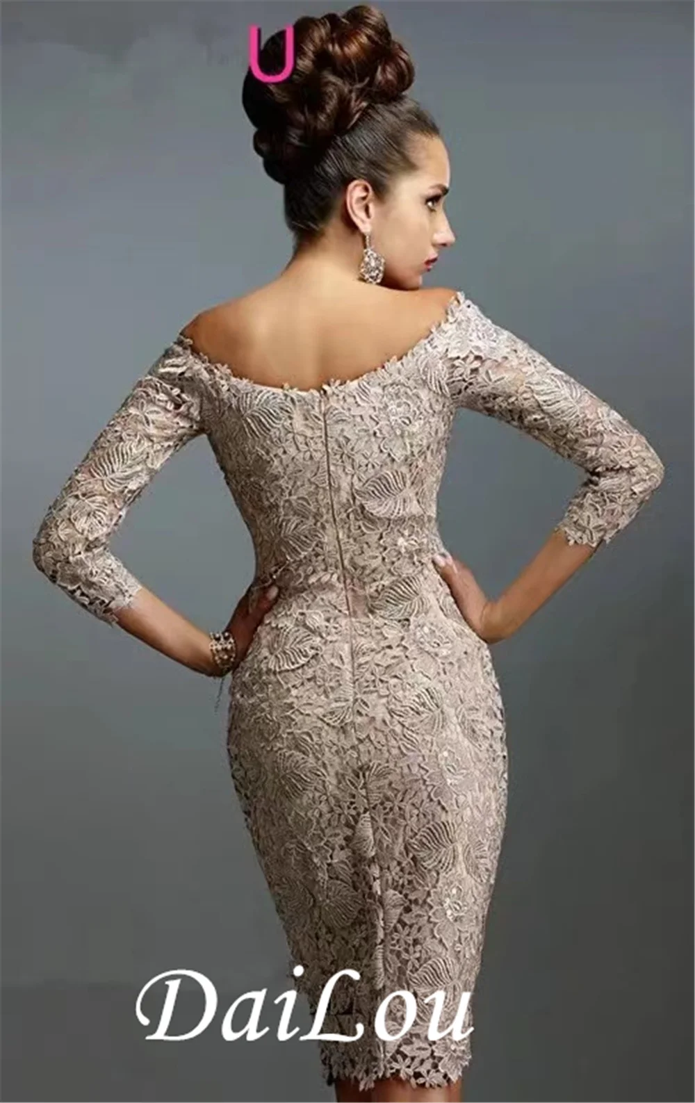 Sheath / Column Elegant Holiday Cocktail Party Dress Off Shoulder 3/4 Length Sleeve Knee Length Lace with Lace