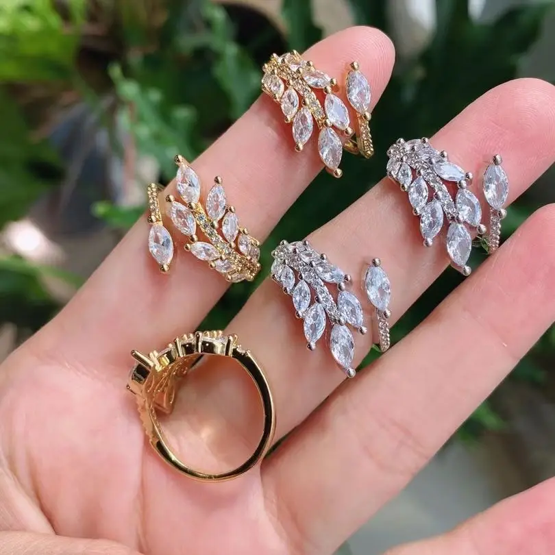 5pcs New Fashion Cubic Zircon Leaves Adjustable Gold color Ring For