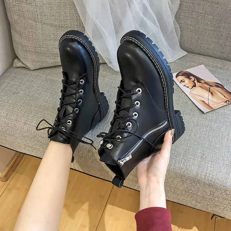 Botas/женские ботильоны в байкерском стиле женская обувь на плоской платформе со