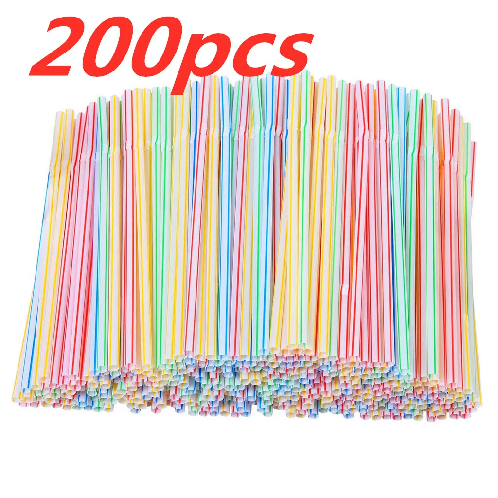 200pcs Multicolor Straws Plastic Long Flexible Drinking Straws for