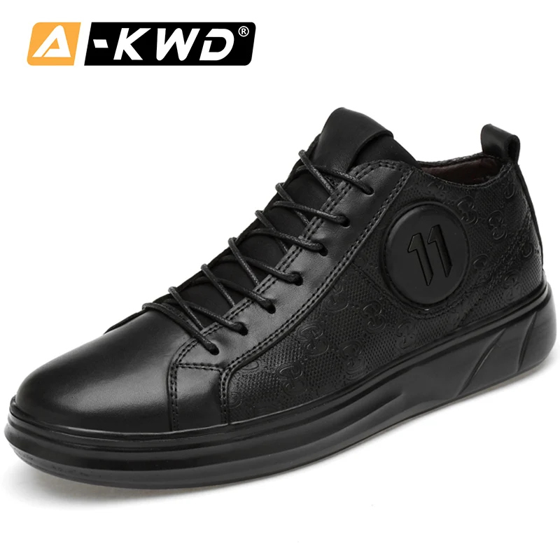Осенняя легкая обувь для мужчин; zapatos hombres; черные кроссовки из натуральной кожи; мужские высокие модные кроссовки; Брендовые мужские кроссовки - Цвет: Black2-Fur