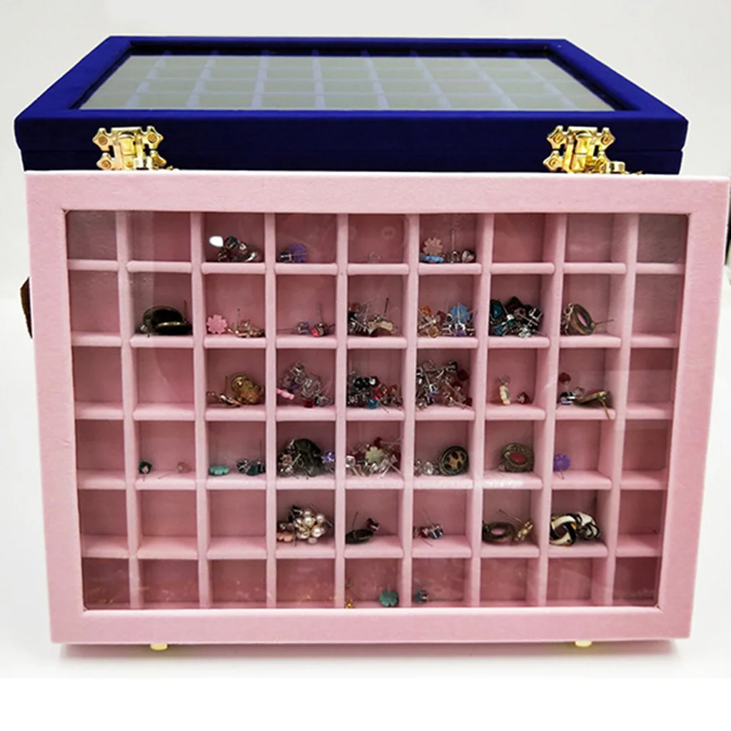 Wood Jewelry Display Tray Diamond Beads Storage w/ Glass Lids Organizer Showcase Wood Jewelry Display Tray Diamond Beads Storage w/ Glass Lids Organizer Showcase