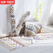 Медленный лес, хлопок и лен, тканый ковер с кисточками, напольный коврик, дверной гобелен для спальни, декоративное одеяло, чайный ковер для гостиной