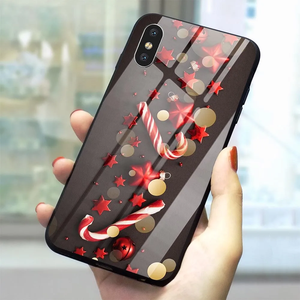 Рождественский новогодний чехол для телефона чехол для iPhone 7 Plus 5 5S SE 6 6S 8 Plus Xs Max XR X 11 Pro закаленное стекло