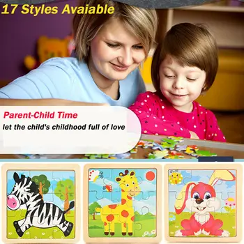 

1PC 17 Styles Baby Kids Funny Development Learning Color Shape Puzzles Toys 3D Wooden Puzzle Cartoon Educational Kids Toy