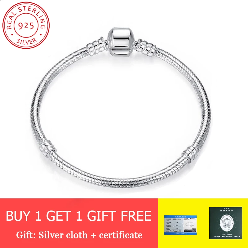 

Sent Certificate! 100% Real 925 Sterling Silver Bracelet Bangle Wedding Jewelry Snake Bone Fit DIY Charm Bead for Women Gifts