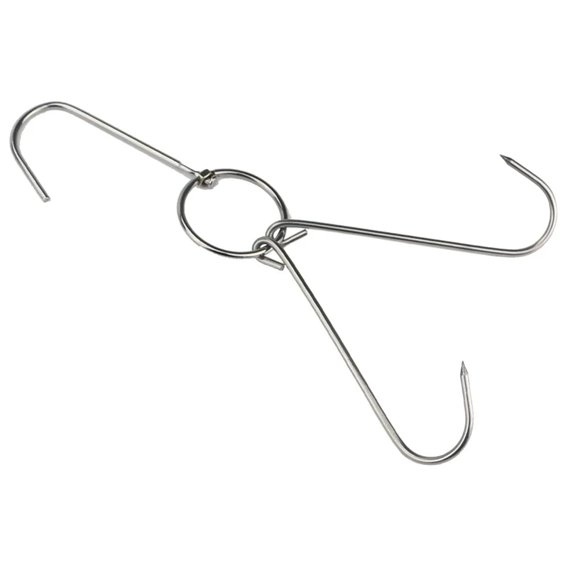 3 PCS 9.45" Stainless Steel Double Meat Hooks Roast Duck Bacon Shop Hook BBQ Grill Hanger Cooking Tools Accessories