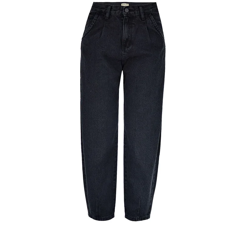 Black Women High Waist Harem Jeans Pants Loose Streetwear Cotton Denim Jeans Trousers Women Pleated Vintage Cotton Denim Pants - Цвет: Black