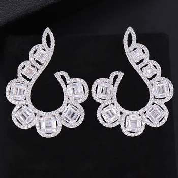 

LARRAURI Shiny Cubic Zirconia Big Statement Earrings For Women Elegant Stud Earrings Wedding Party Ear Jewelry Accessories