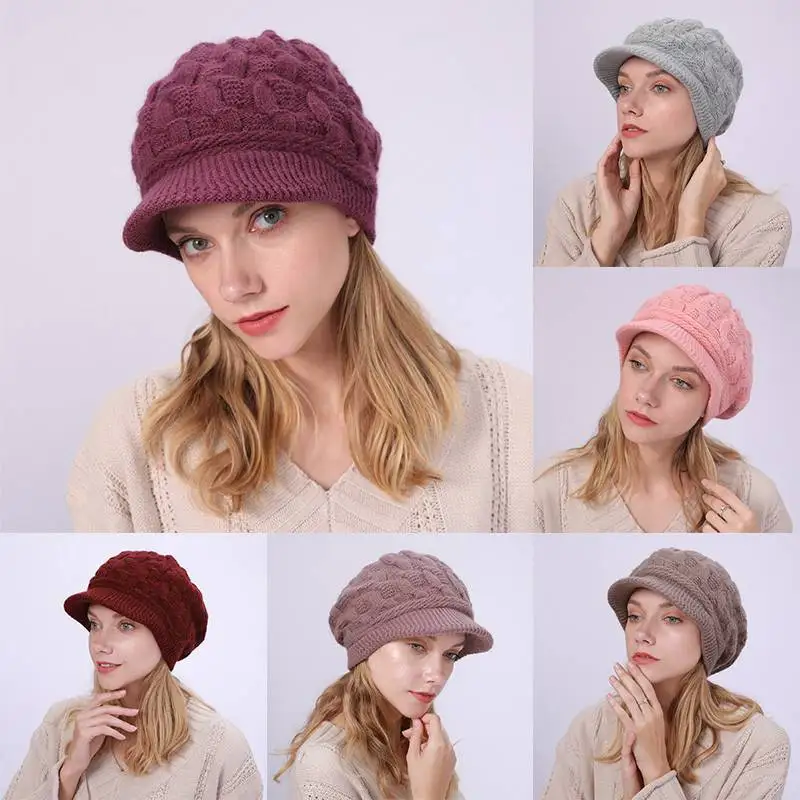 

Fashionable Plush Warm Wool Beret Hemp Hat Autumn Winter Women's Knitted Cap