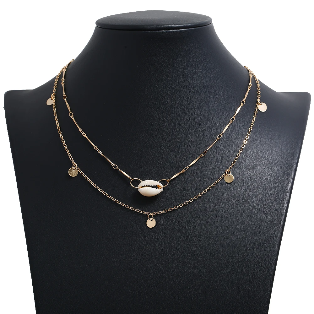 

2019 Multilayer Shell Trendy Necklace For Women Gold Color Long Chain Seashell Ocean Beach Boho Pendant Necklaces Jewelry