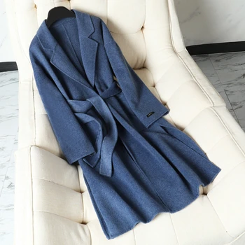 

Fashion Long Wool Coat Ladies Autumn Winter New High Quality Belt Double-sided Wool Jacket Overcoat Korean Loose Women Outwear