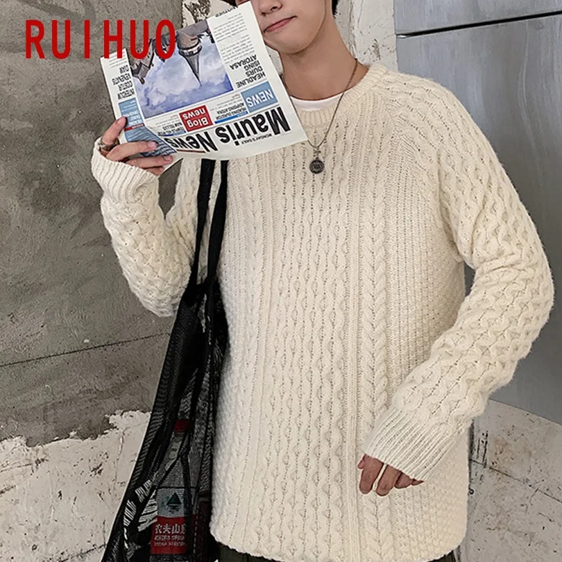 RUIHUO, белый вязаный зимний мужской свитер, Уродливый Рождественский свитер, мужское зимнее пальто, пуловер и свитеры для мужчин, осень, XXXL