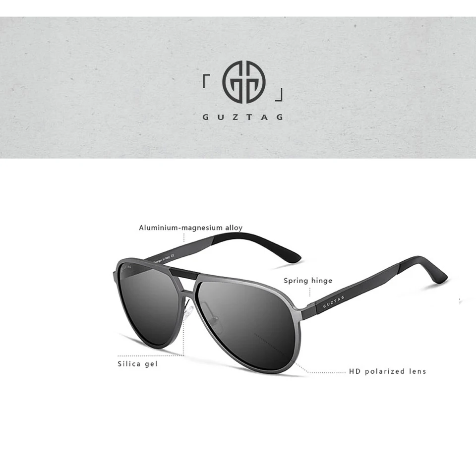 GUZTAG Classic Polarized Aviator Sunglasses - UV400 Mirrored Lens & Stainless Steel Frame G8026